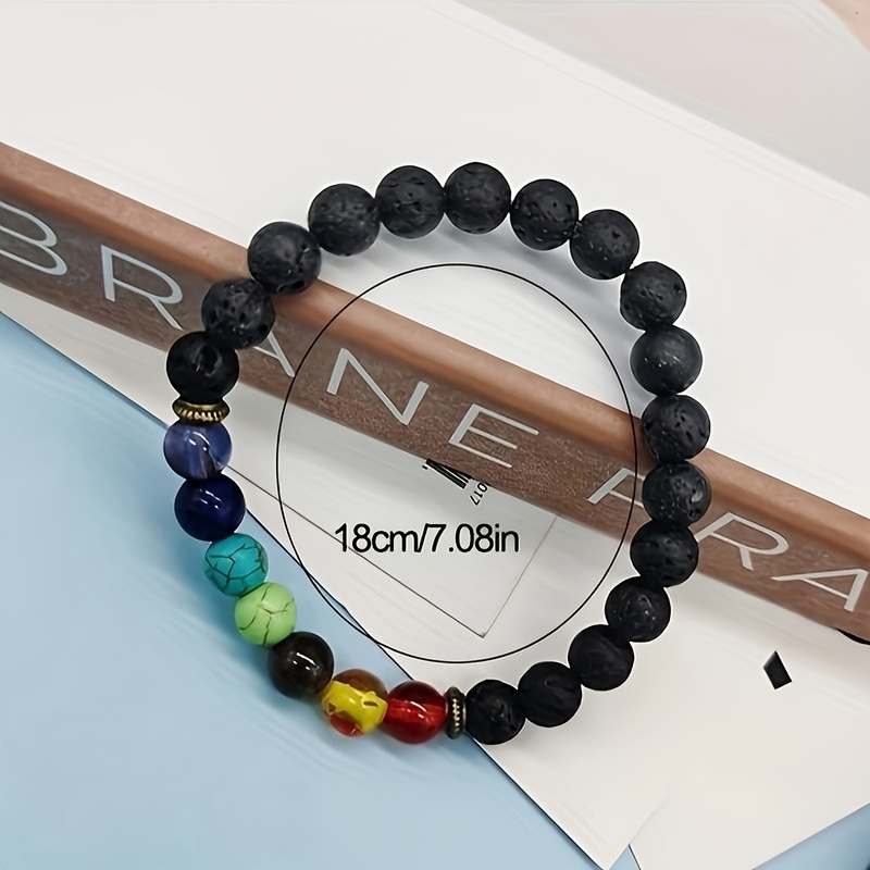 12pc Black Volcanic Stone Chakra Beaded Bracelet Set, Unisex